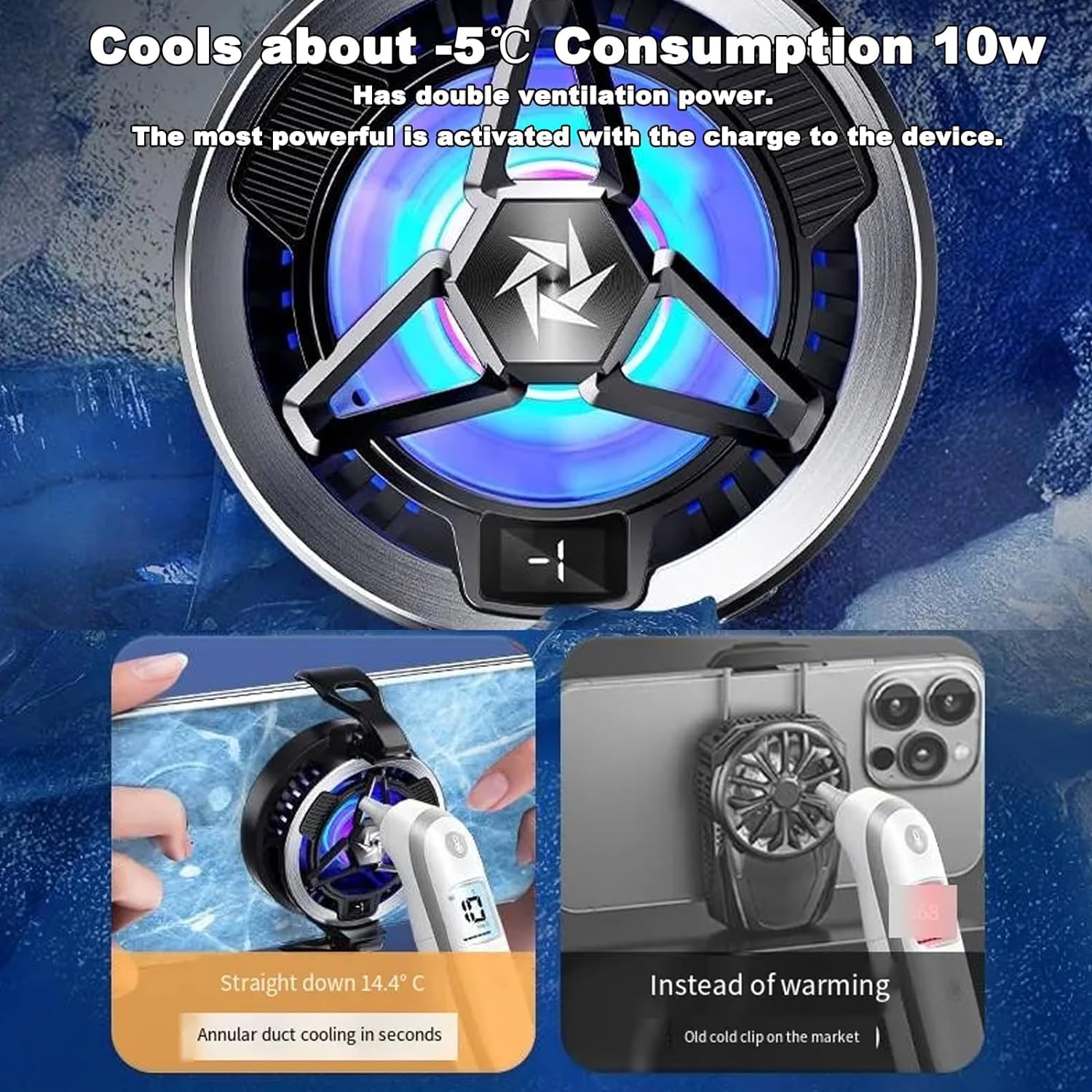 Sounce Phone Cooler, Led Gaming Mobile Cooler With Digital Display & RGB Lights, Magnetic Phone Radiator Fan for iPhone, Smartphones 4.5-7 Inches, Cooling Fan for Live Streaming