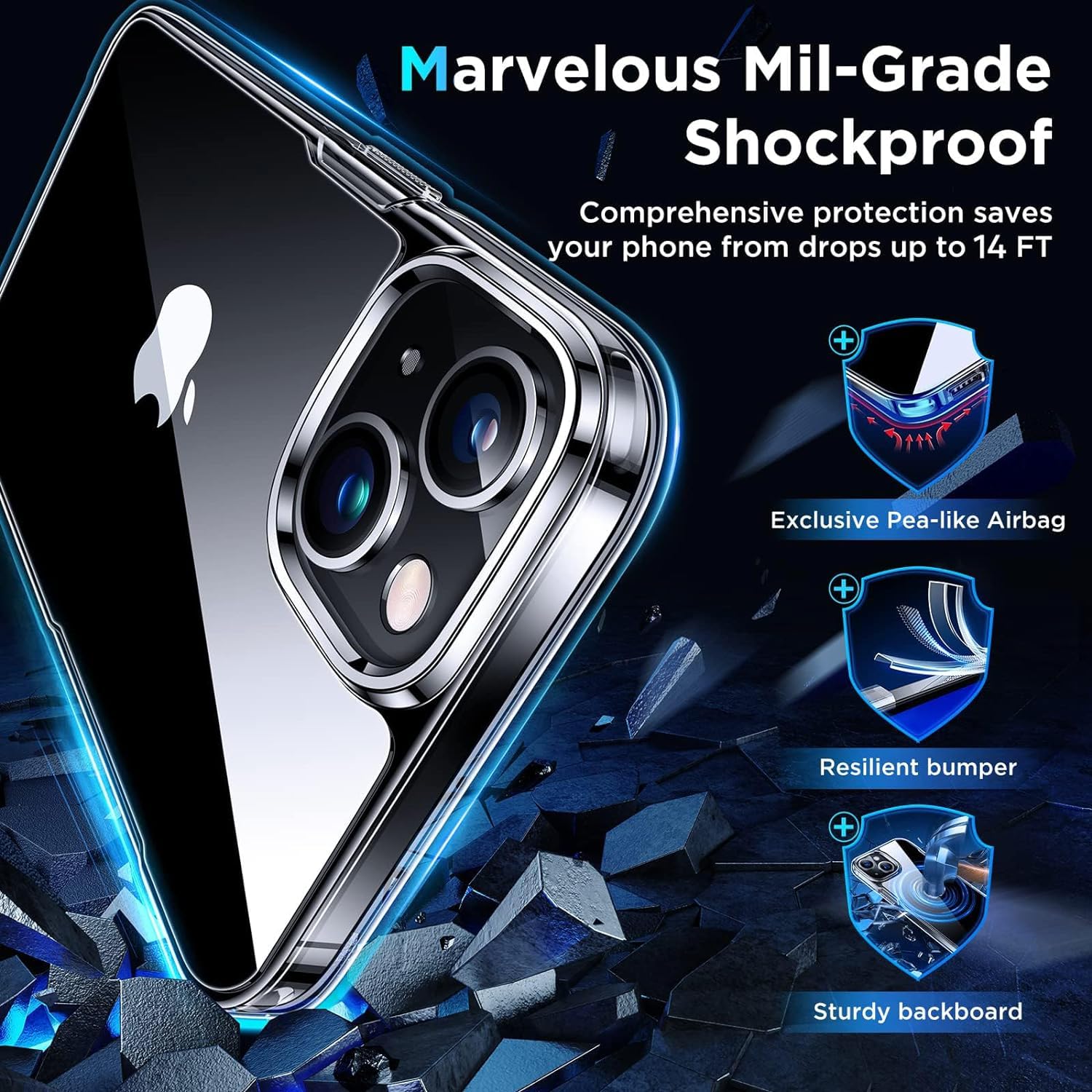 Sounce Shockproof Transparent Hard Back Cover Scratch Resistant Case Premium Clarity Armor Sleek Design Shield with Polycarbonate Protection for iPhone 14[Crystal Transparent]