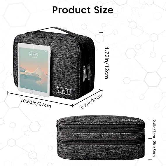 Sounce Double Layer Nylon Gadget Organizer Case – Electronic Accessories Storage Pouch for Cables, Chargers, Power Banks, Hard Disks & More – Travel Utility Bag – 27 x 20 x 9 cm