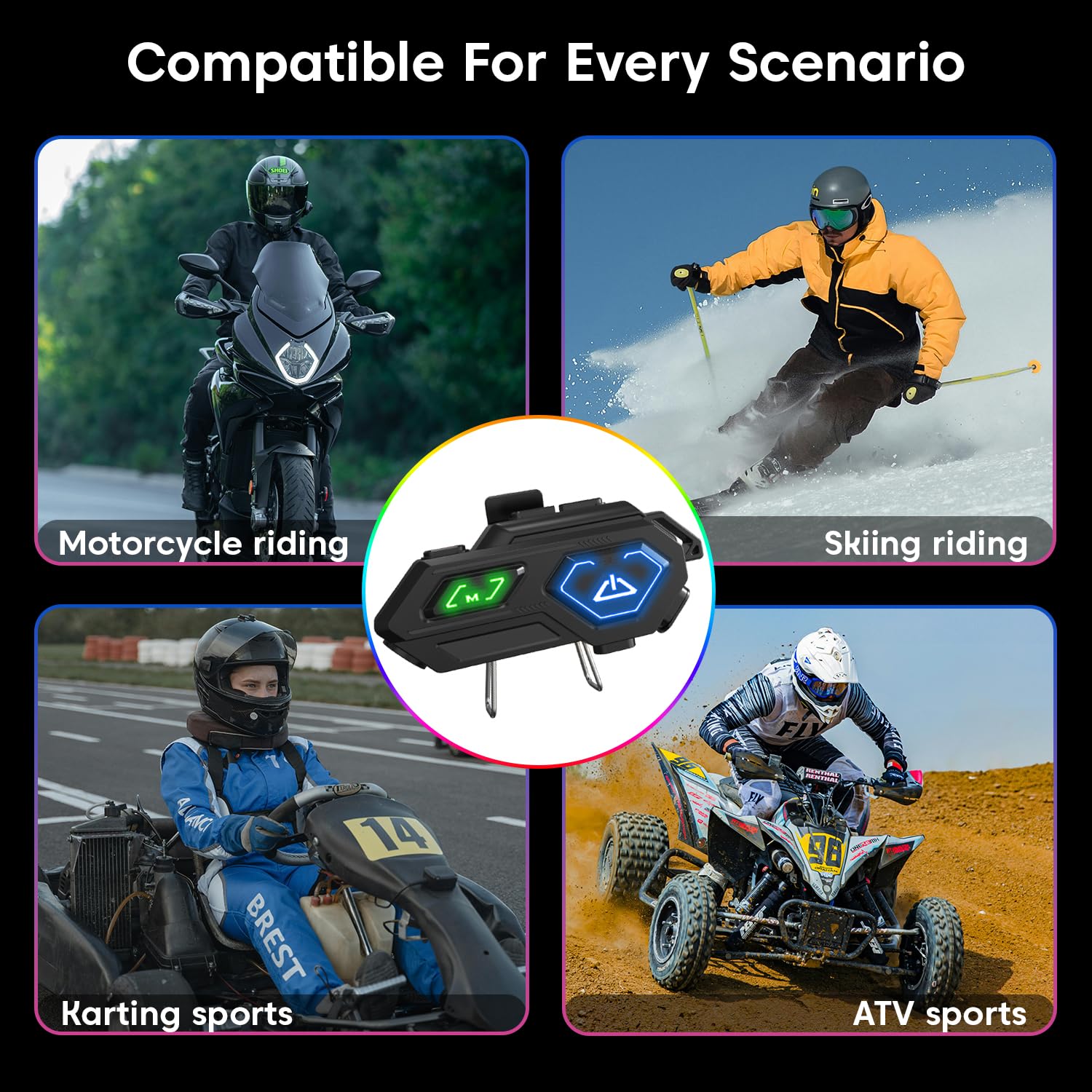 Sounce C8 Pro Motorcycle Bluetooth Intercom Headset – Wireless Helmet Earphones with 50MM HD Speakers, LED Emergency Lights, IPX6 Waterproof, Auto Call Answer, HiFi Stereo Sound, Compatible