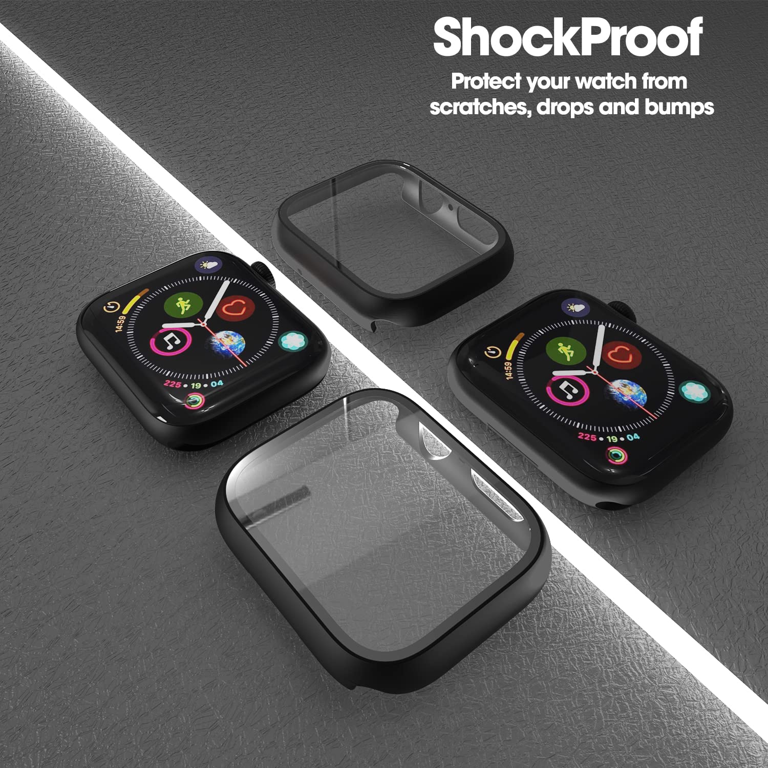 Sounce 45mm Silicone Apple Watch Case with Screen Protector – Scratch-Resistant & Dustproof (Black)