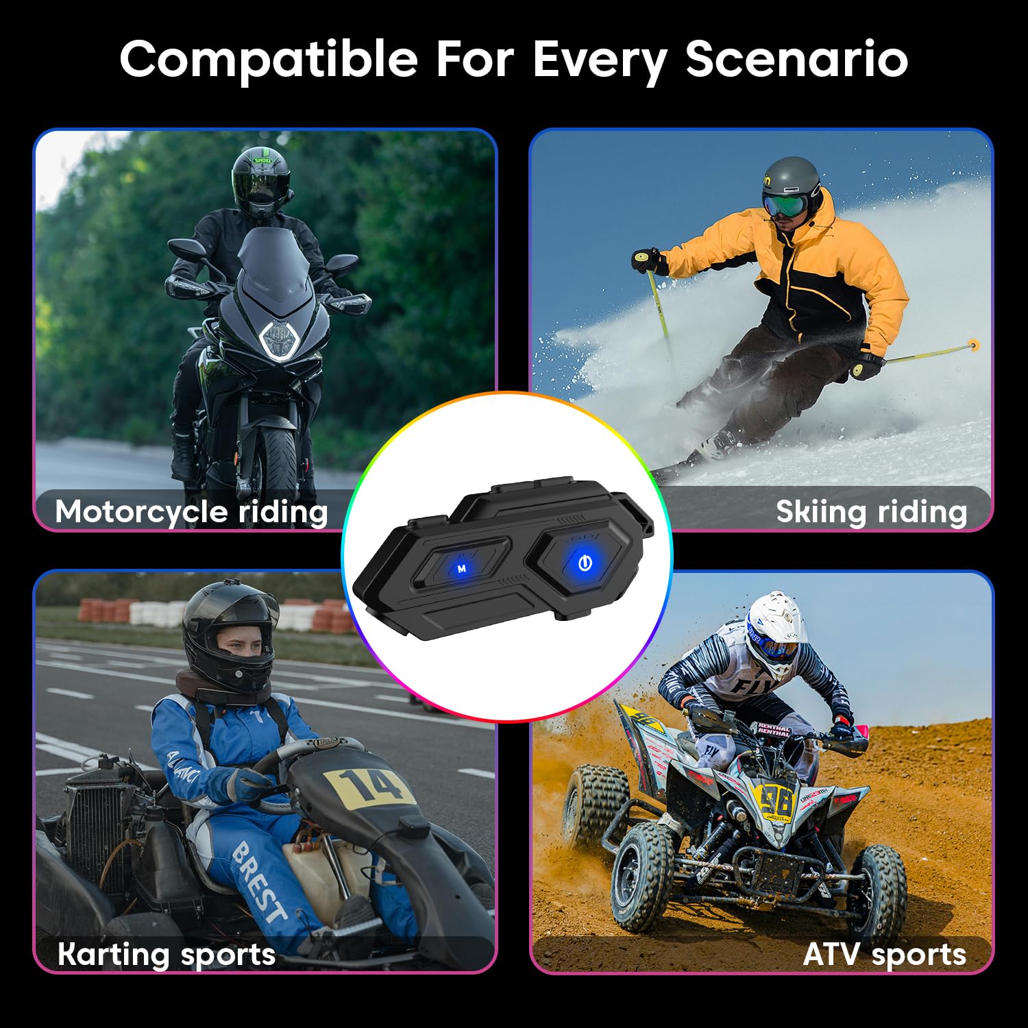 Sounce C8 Motorcycle Bluetooth Helmet Headset – Wireless Dual Earphones with 50mm HD Speakers, LED Emergency Light, IP67 Waterproof, Voice Control, Auto Call Answer, V5.4 Bluetooth Compatible