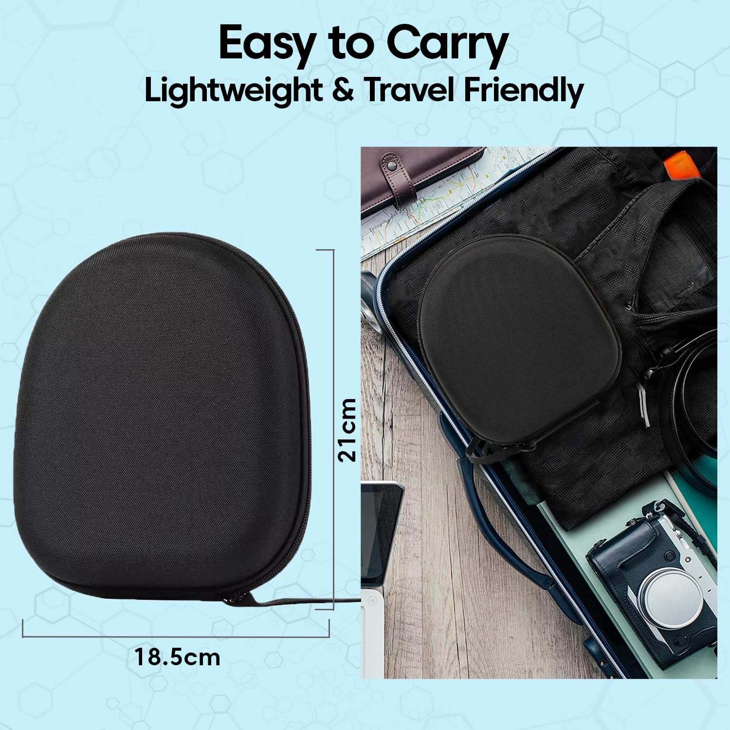 Sounce Headphone Case for Boat Rockerz 450, 480, 480 w/RGB, 450 Pro, 425, 410, 370, ZEBRONICS Thunder, Sony WH-CH520, MDR-ZX310AP, JBL Tune 510BT Hard EVA Shell Travel Pouch (Black)