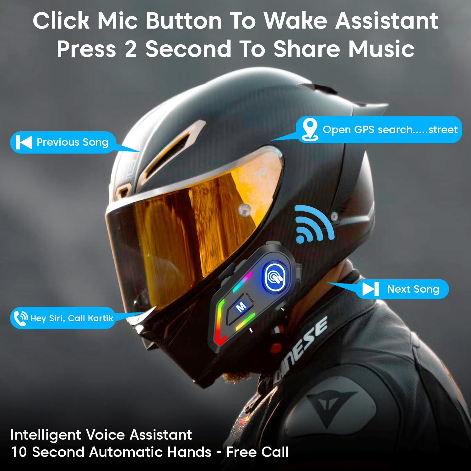 Sounce Jarvis Voyager Bluetooth Helmet Headset – Wireless Motorcycle Intercom with Voice Control & GPS