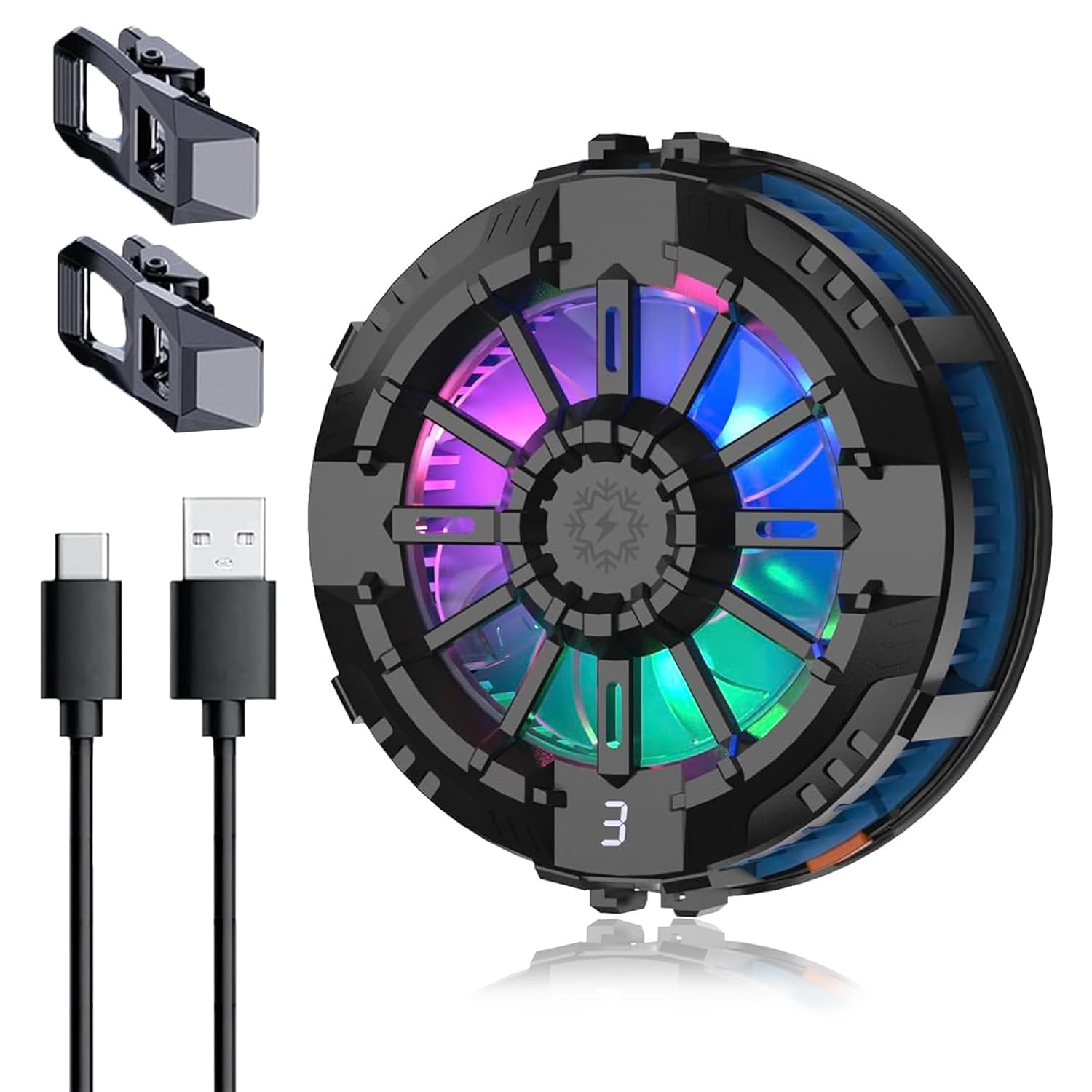 Mobile Cooling Pad Mobile Cooler Gaming Fan for Instant Cooling Advanced Refrigeration Chip and LED Temperature Display Compatible for Android and iPhones (Black)