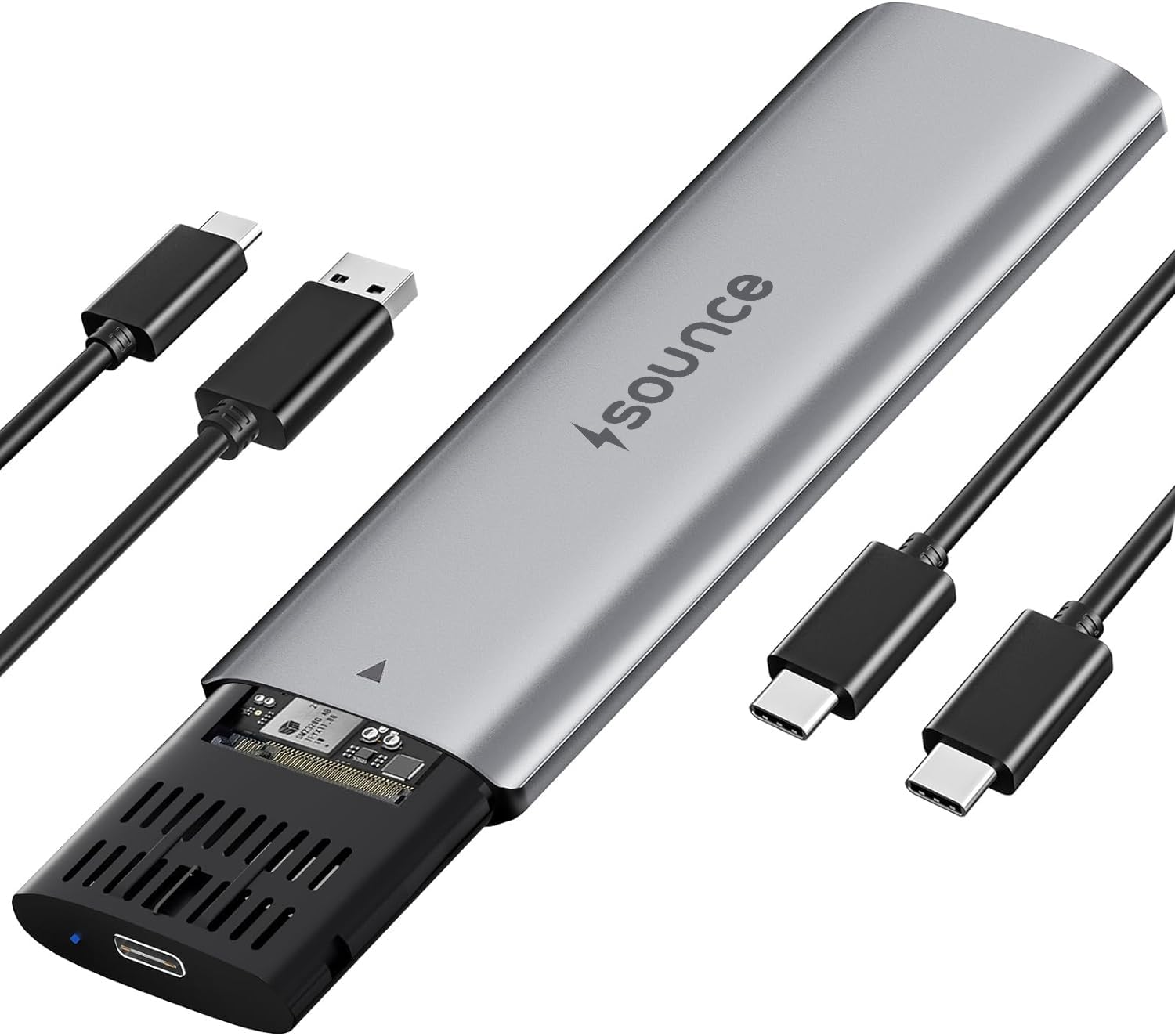 NVMe M.2 SSD Enclosure – USB 3.2 Gen 2 10Gbps | Tool-Free PCIe NVMe Case with USB-C – Supports M & B&M Key SSDs (2230–2280) | by Sounce