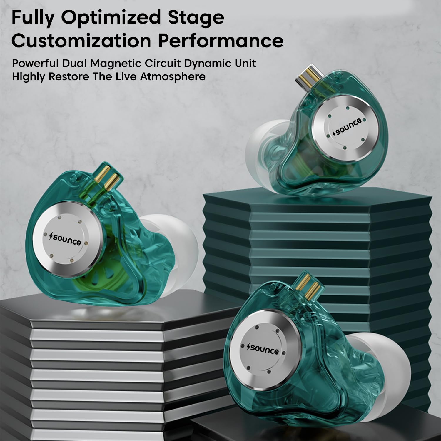 Sounce EDX Pro IEM Earphones - HiFi Stereo Dual Driver In-Ear Monitors (Cyan)