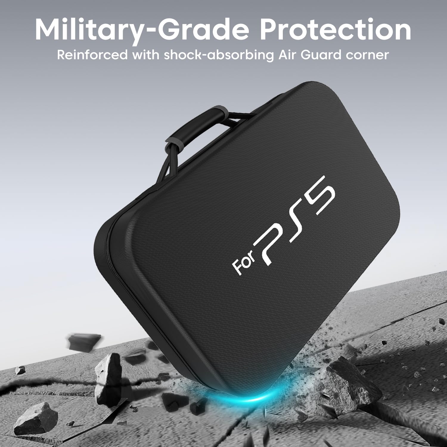 Sounce Premium Hard Shell Travel Briefcase for PS5 Console – Shockproof & Waterproof Carrying Case for PlayStation 5 with 2-Tier Storage, Shoulder Strap – Fits Console, Controllers Accessories – Black