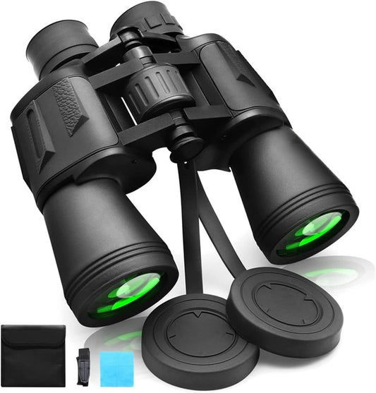 Sounce 10x50 High-Power Binoculars for Long Distance Viewing – Wide 24mm Eyepiece, BAK-4 Prism & FMC Green Coating – Durable Binoculars for Adults Ideal for Bird Watching – Black
