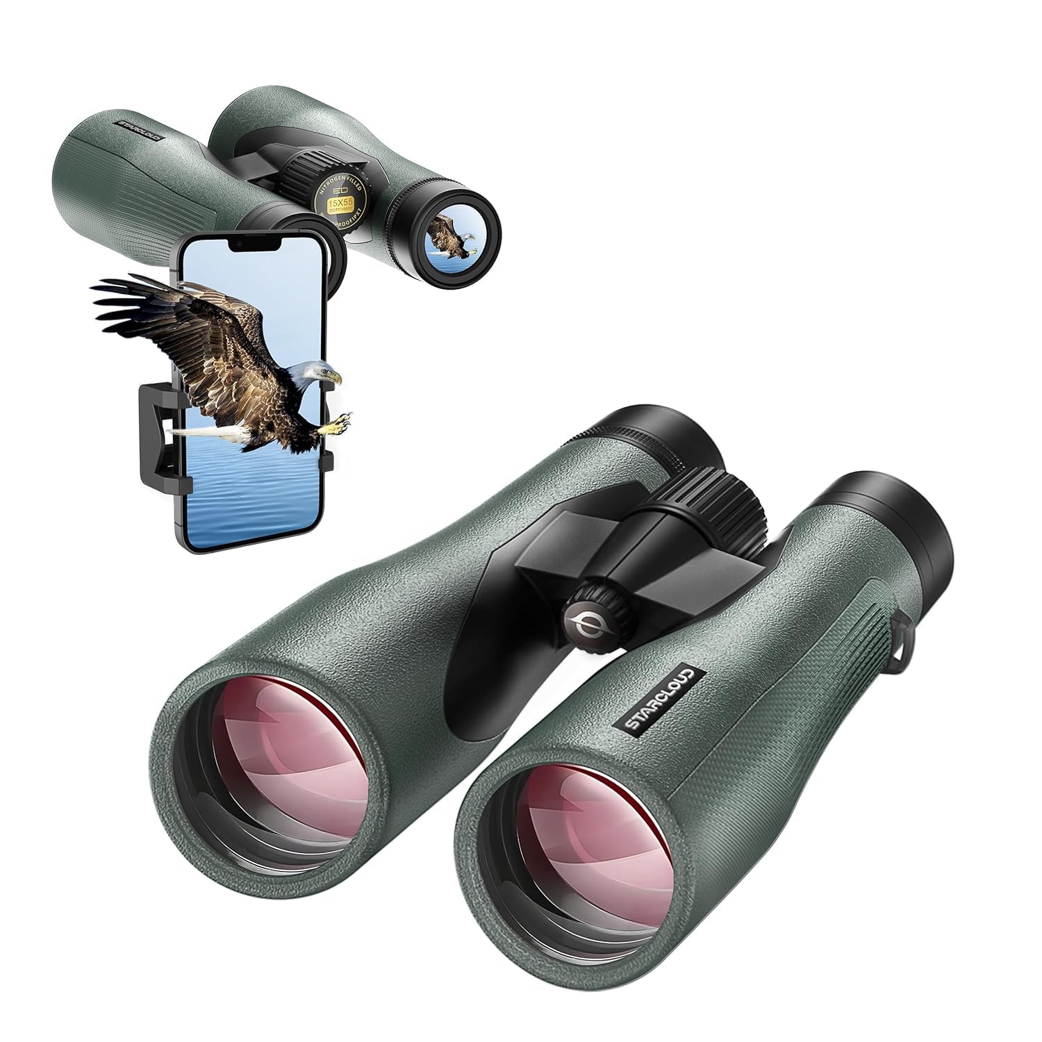 Sounce 15x52 UHD Lightweight Binoculars for Adults with Upgraded Phone Adapter – Large View, IPX7 Waterproof Binoculars for Bird Watching, Hunting, Hiking, Stargazing & Outdoor Use (15X52)