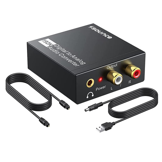 Sounce 192KHz Digital to Analog Audio Converter DAC | Optical (SPDIF/Toslink) to RCA L/R & 3.5mm Jack | Audio Adapter for PS3, PS4, HD DVD, Apple TV, Amp & Home Theater