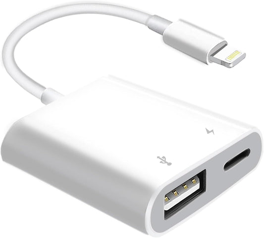 Sounce 2-in-1 Lightning to USB 3.0 Adapter with Charging Port | iOS OTG USB Camera & Charging Connector for iPhone & iPad | USB Female Adapter – White