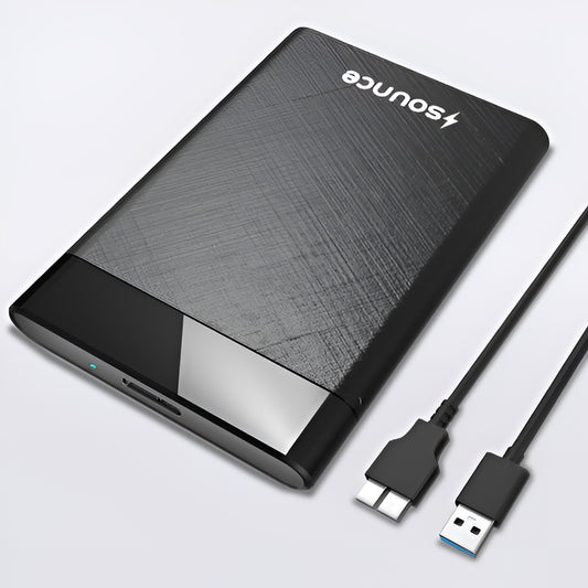 Sounce 2.5 Inch SATA USB 3.0 External Hard Drive Enclosure (Black) | Tool-Free | 7mm & 9.5mm SSD/HDD Support | UASP 6Gbps | Up to 6TB | USB-C to USB-A Cable