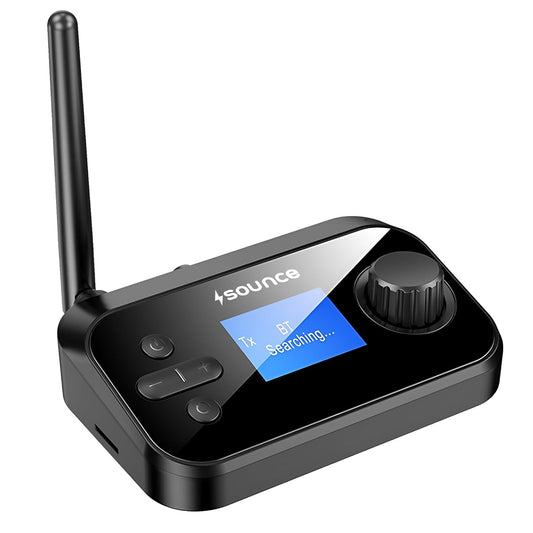 Sounce 3-in-1 Bluetooth 5.0 Audio Adapter with LCD Display – Wireless Transmitter, Receiver & Bypass Mode with AUX/Optical/RCA, Dual Link Support for TV, PC, Home Stereo, Speakers & Headphones