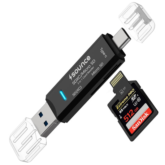 Sounce 3-in-1 SD Card Reader | USB-C, USB 3.0, Micro USB OTG Adapter
