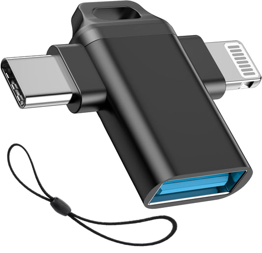 Sounce 3-in-1 USB OTG Adapter | USB A to Lightning & Type-C | USB 3.0