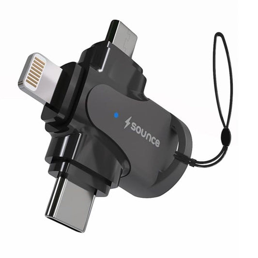 Sounce 4-in-1 OTG Adapter Converter – Multi-Port OTG Hub with Lightning, Type-C, Micro USB & USB 3.0 for iOS, Android, Tablets & More – Fast Data Transfer & Universal Compatibility (Black)