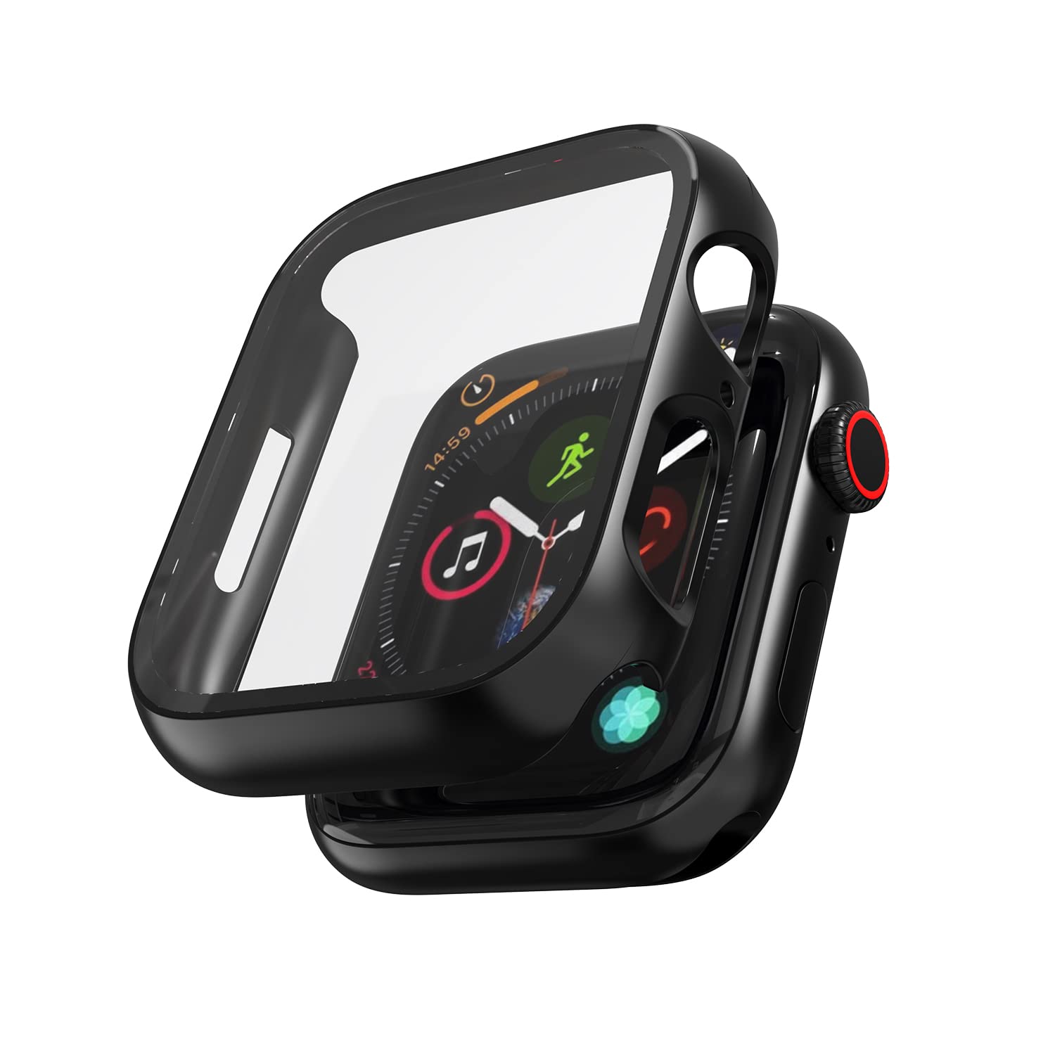 Sounce 45mm Silicone Protection Front Case Cover with Attached Screen Protector Scratch-resistant Dustproof Touch sensitivity Compatible for Apple Watch Series 8 7 6 5 4 3 2 1 SE (Black)