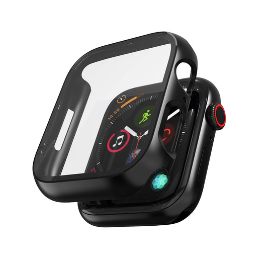 Sounce 45mm Silicone Protection Front Case Cover with Attached Screen Protector Scratch-resistant Dustproof Touch sensitivity Compatible for Apple Watch Series 8 7 6 5 4 3 2 1 SE (Black)