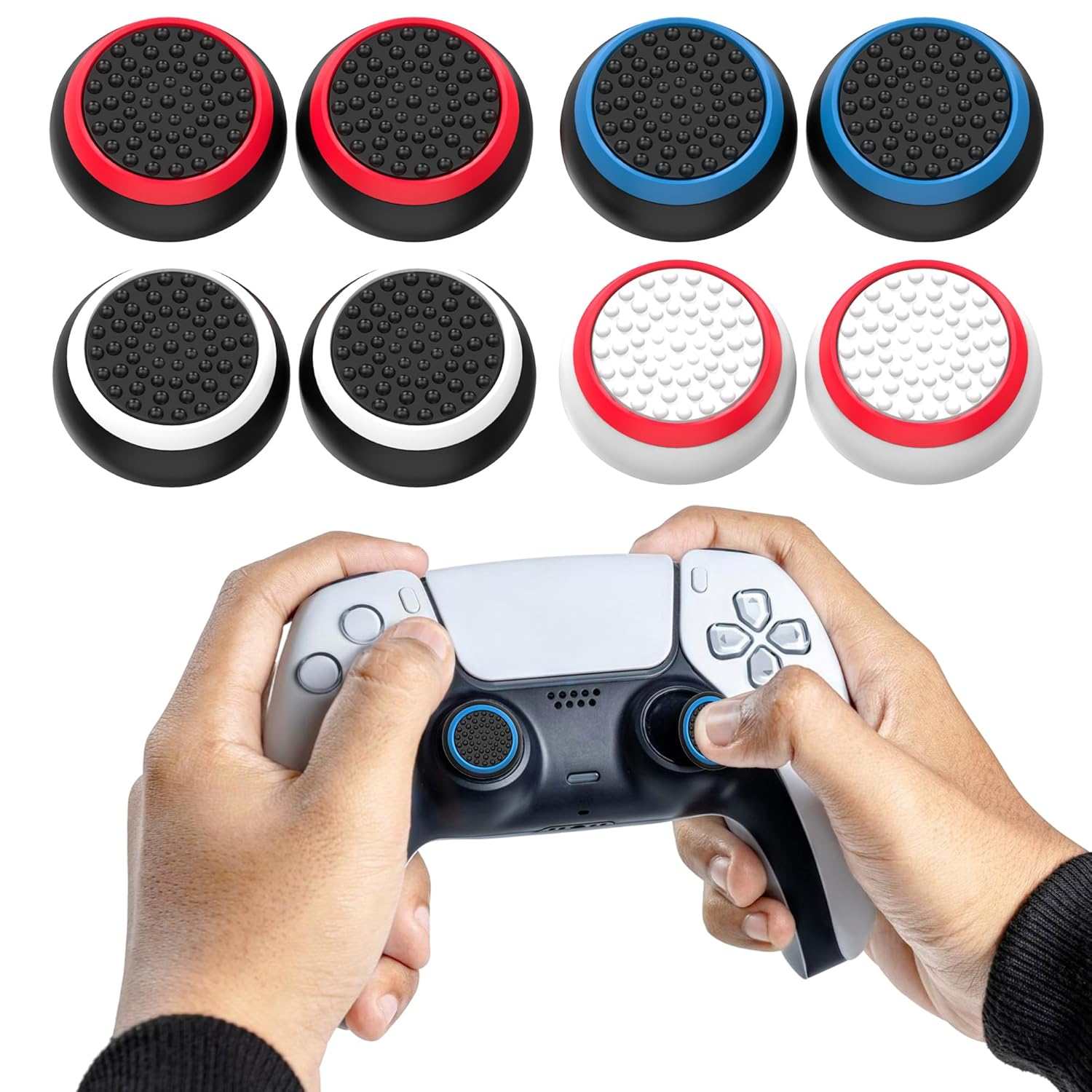 Sounce 8 Pcs Controller Thumb Grips for PS5/PS4/Xbox One/360/Switch – Anti-Slip Joystick Caps for PS5 Remote Controller & Gamepads, Soft Silicone Thumb Stick Covers for Enhanced Grip & Protection