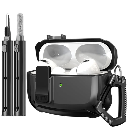 Sounce AirPods Pro 2 Case Cover with Mag-Safe & 4-in-1 Cleaning Pen Combo with Keychain, Wireless Charging Protective Magnetic Case Accessories for Apple AirPod Pro 2 (Black, Airpods Pro 2 (Kit))