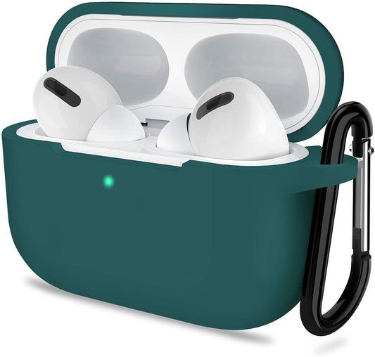 Sounce AirPods Pro Case Cover Portable Silicone Skin Cover with Keychain Carabiner (Supports Wireless Charging) Compatible with Airpods Pro (2019) - (Green)