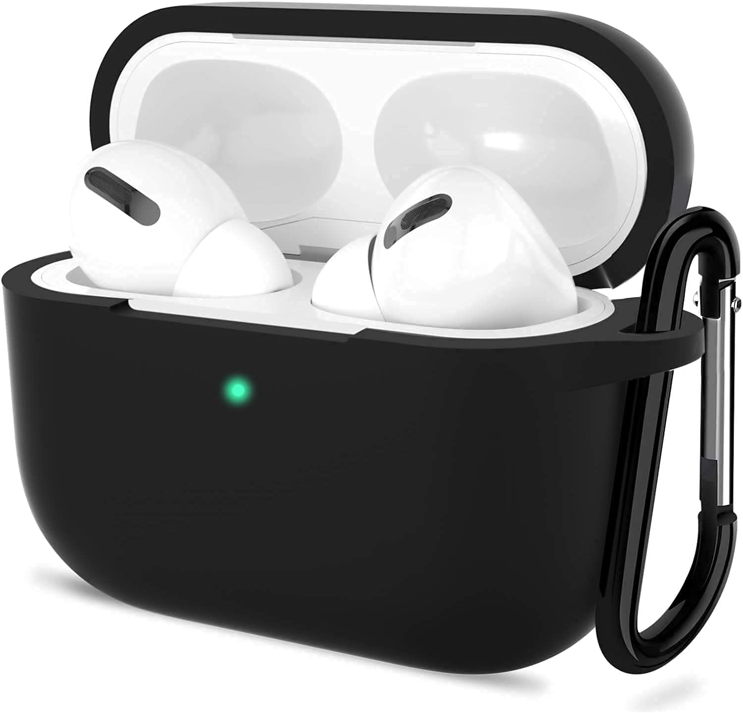 Sounce AirPods Pro Case, Soft Silicone Skin Case Cover Shock-Absorbing Protective Case with Keychain Compatible with AirPods Pro [Front LED Visible] (Black)