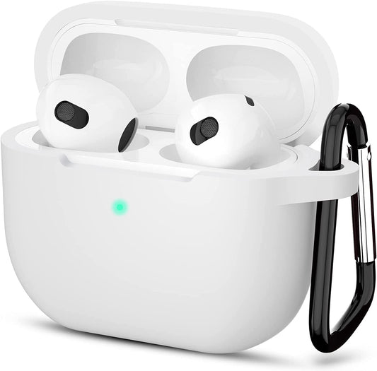 Sounce Air Pods 3 Case Cover with Keychain Neck, Protective Silicone Case Skin Compatible with Air Pods 3rd Generation (2021 Released), Shockproof, Supports Wireless Charging [White]-(Case Cover Only)