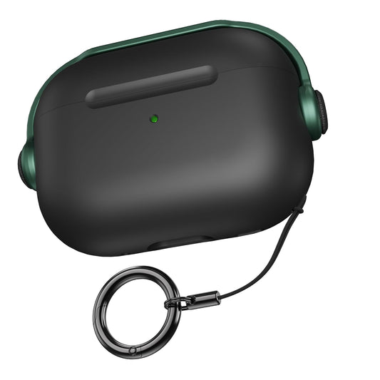Sounce Antilost Lid Case Shell for Airpods pro 2 Case Cover with Lanyard, Full Protection Tough Shockproof Lock Cover Compatible with Airpods pro 2 Gen-2 (2022, 2023) with Carabiner - Black & Green