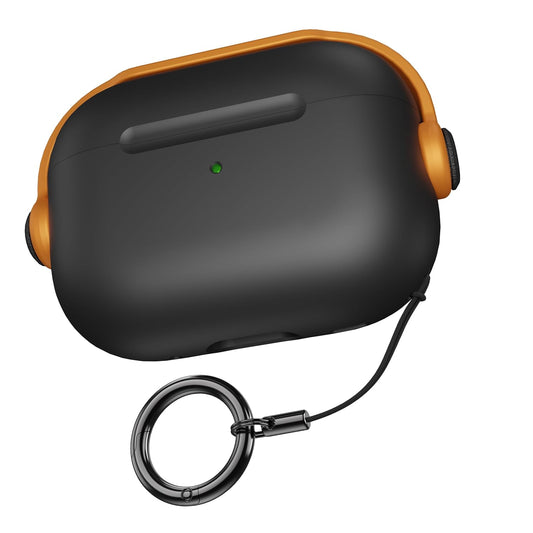 Sounce Antilost Lid Case Shell for Airpods pro 2 Case Cover with Lanyard, Full Protection Tough Shockproof Lock Cover Compatible with Airpods pro 2 Gen-2 (2022, 2023) with Carabiner - Black & Orange
