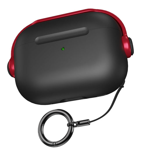Sounce Antilost Lid Case Shell for Airpods pro 2 Case Cover with Lanyard, Full Protection Tough Shockproof Lock Cover Compatible with Airpods pro 2 Gen-2 (2022, 2023) with Carabiner - Black & Red