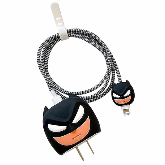Sounce Bat-Man Charger Protective Case for iPhone 18W & 20W Charger and Wire Protector for Lightning Cable - Charger Protective Cover, Protection Sleeve, Cord Saver for Earphone (Charger Not Included)