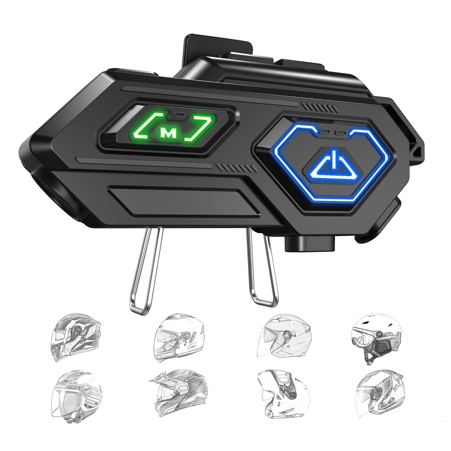 Sounce C8 Pro Motorcycle Bluetooth Intercom Headset – Wireless Helmet Earphones with 50MM HD Speakers, LED Emergency Lights, IPX6 Waterproof, Auto Call Answer, HiFi Stereo Sound, Compatible