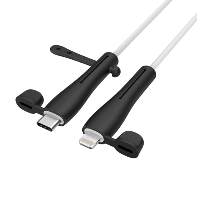 Sounce Cable End Protector Only Compatible with Apple Type-C to Type-C Lightning Charging Cable Dustproof, Waterproof, Anti-Break Silicone Protective Cap for iPhone Cable Plug – Black