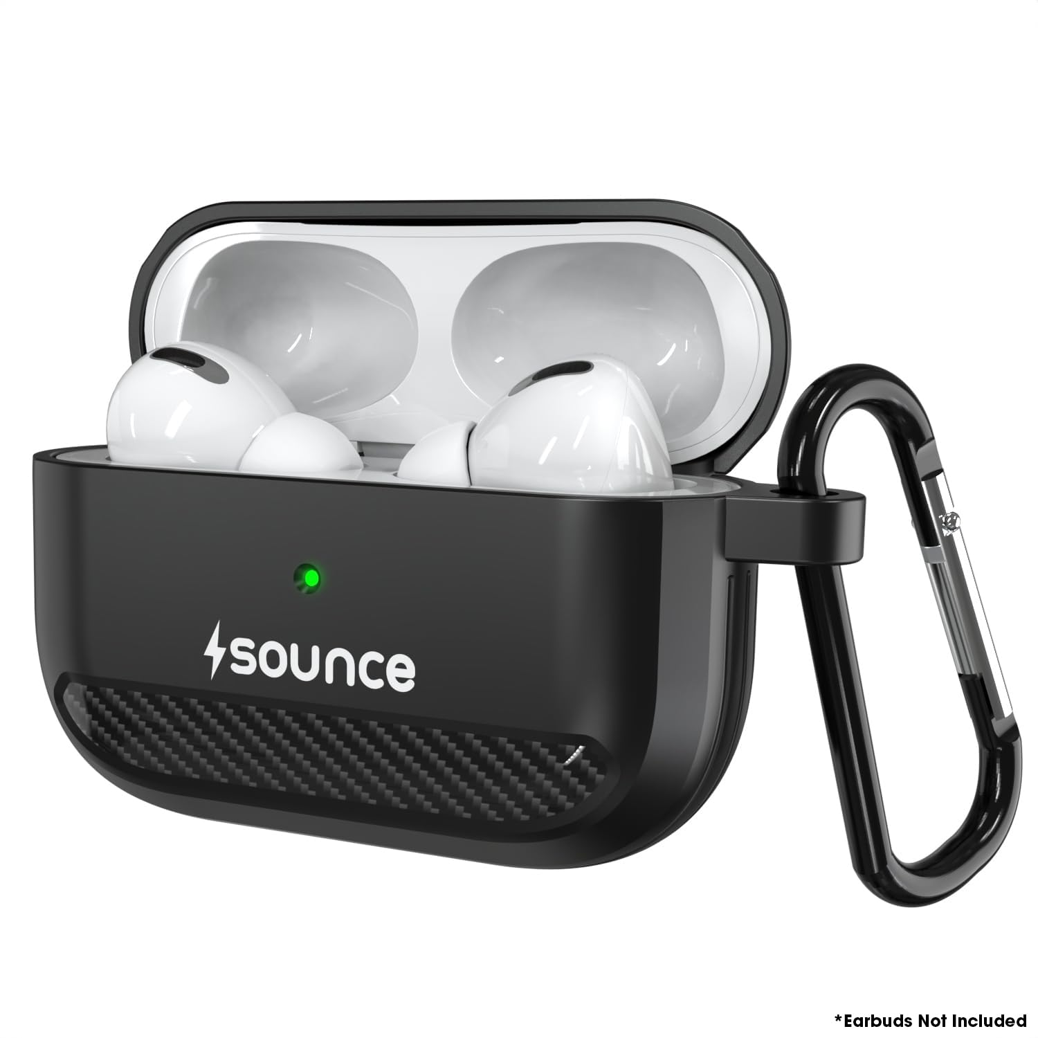 Sounce Carbon Fiber Tough Case Cover for Headphones Compatible with AirPods Pro Case Cover with Carabiner, Rugged Protective Cover, Scratch Resistant, Shock Armor Series [Carbon Black]