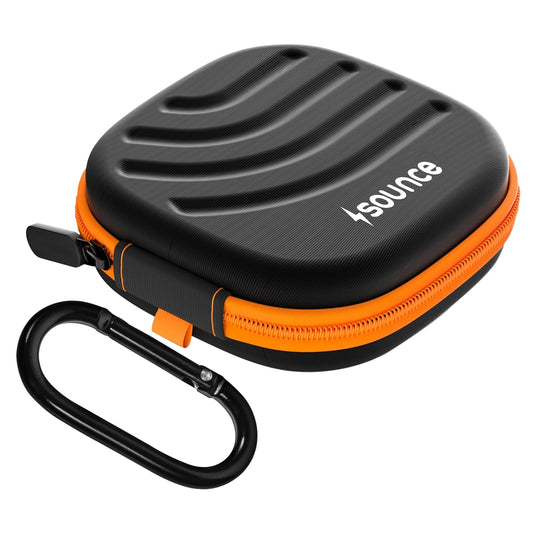 Sounce Earphone Carrying Case with Carabiner Hook | Multi-Purpose Travel Organizer for Earphones, Pen Drives, Memory Cards & Cables | Shockproof & Compact Storage (Black)