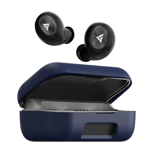 Sounce Earphone Case Cover Compatible with Boult Audio AirBass PowerBuds, Soft Silicone Skin Case Cover Shock-Absorbing Protective Case with Keychain [Front LED Visible] -Blue