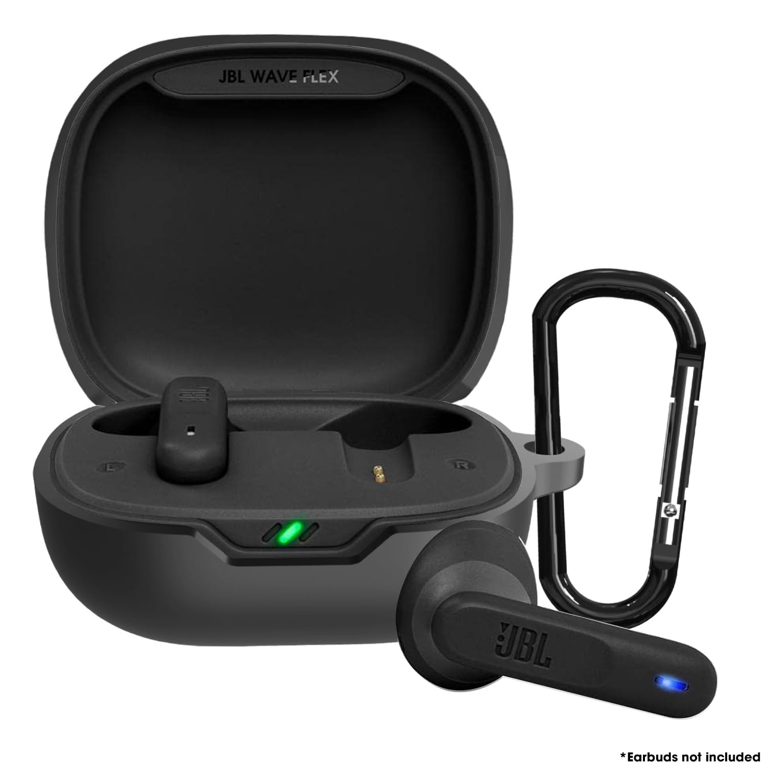 Sounce Earphone Case Cover Compatible for JBL Wave Flex, Soft Silicone Skin Case Cover Shock-Absorbing Protective Case with Keychain [Front LED Visible] - Black