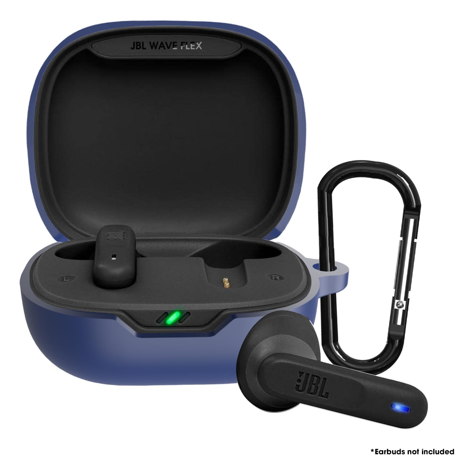 Sounce Earphone Case Cover Compatible for JBL Wave Flex, Soft Silicone Skin Case Cover Shock-Absorbing Protective Case with Keychain [Front LED Visible] - Blue