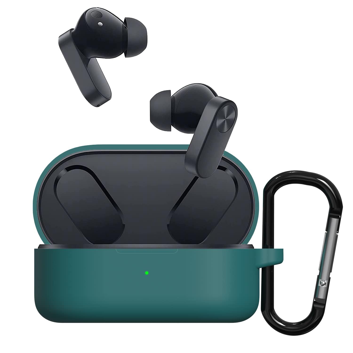 Sounce Earphone Case Cover Compatible for OnePlus Nord Buds 2, Soft Silicone Skin Case Cover Shock-Absorbing Protective Case with Keychain [Front LED Visible] (Green)