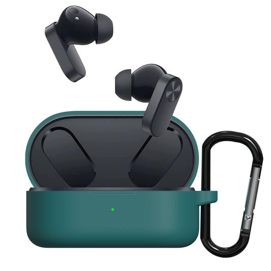 Sounce Earphone Case Cover Compatible for OnePlus Nord Buds 2, Soft Silicone Skin Case Cover Shock-Absorbing Protective Case with Keychain [Front LED Visible] (Green)