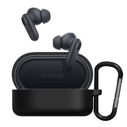 Sounce Earphone Case Cover Compatible for OnePlus Nord Buds 2r, Soft Silicone Skin Case Cover Shock-Absorbing Protective Case with Keychain [Front LED Visible](Black)