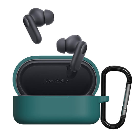 Sounce Earphone Case Cover Compatible for OnePlus Nord Buds 2r, Soft Silicone Skin Case Cover Shock-Absorbing Protective Case with Keychain [Front LED Visible](Green)