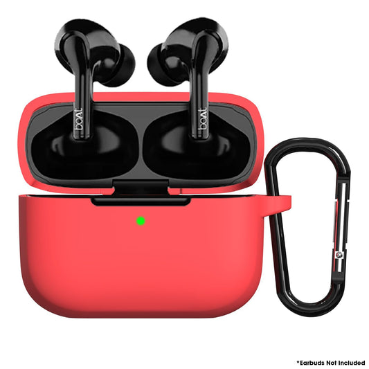 Sounce Earphone Case Cover Compatible with Airdopes 163 / Boat Airdopes 161, Soft Silicone Skin Case Cover Shock-Absorbing Protective Case with Keychain [Front LED Visible] – (Red)