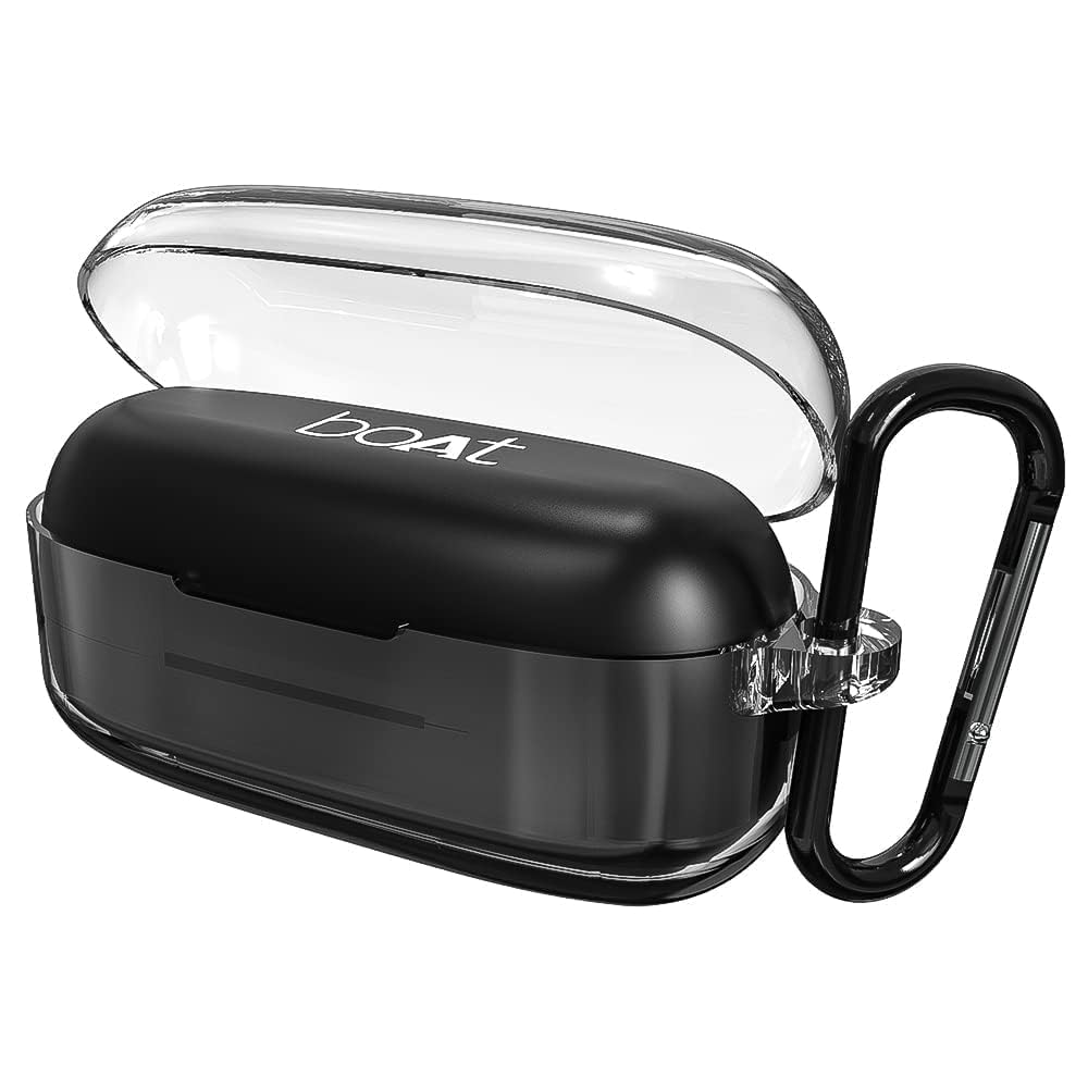 Sounce Earphone Case Cover Compatible with Boat Airdopes 121, Soft Silicone Skin Case Cover Shock-Absorbing Protective Case with Keychain [Front LED Visible] – Transparent