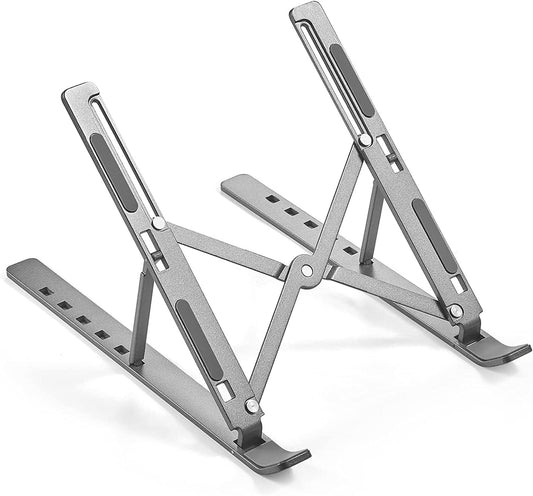 Sounce Laptop Tabletop Stand, Fold-Up, Adjustable, Ventilated, Portable Holder for Desk, Aluminum Foldable Laptop Ergonomic (Grey)