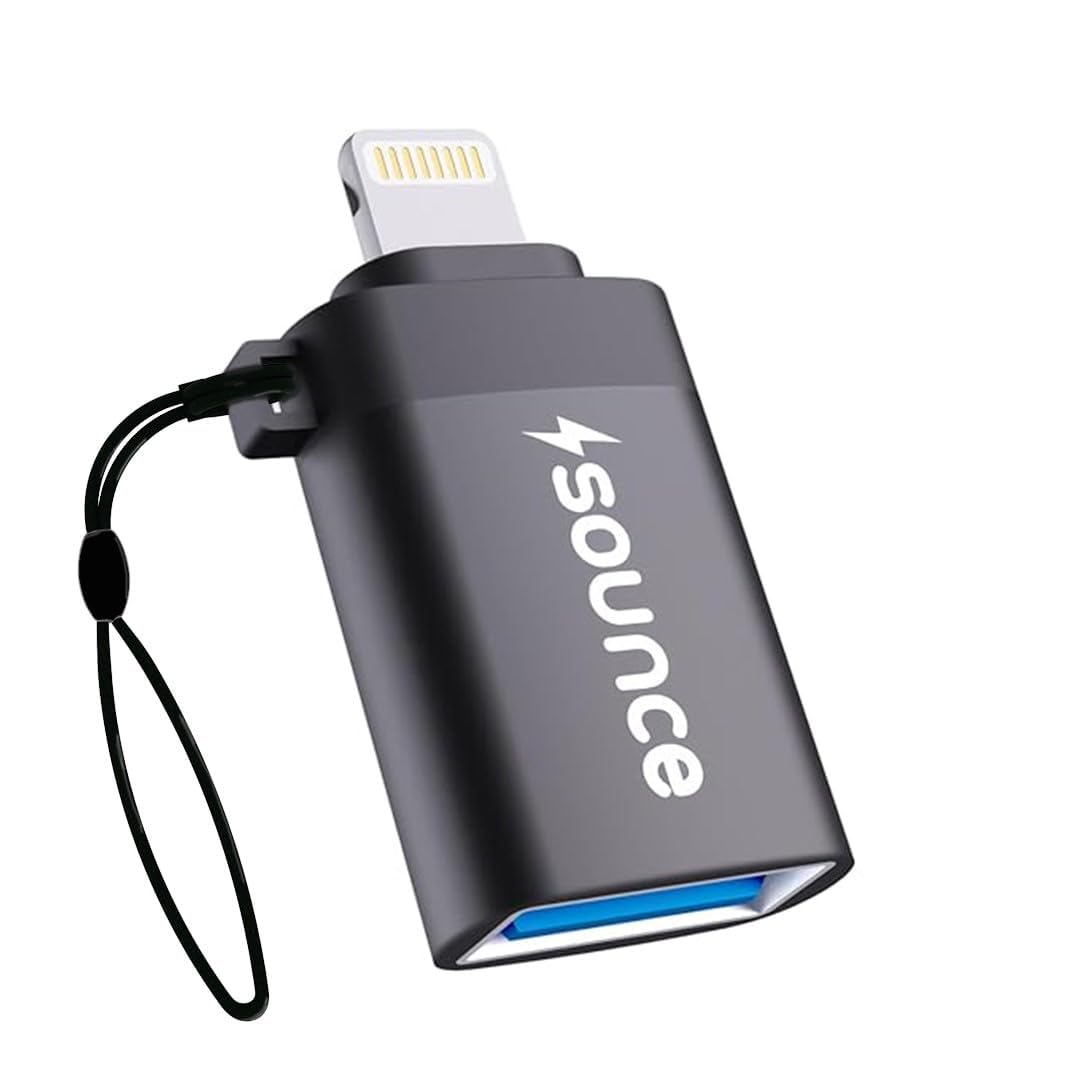 Sounce Lightning Male to 3.0 USB A Female OTG Adapter Compatible with iPad, iPhone 15, 14, 13, ipad gen 10 and Other Series - (Black)