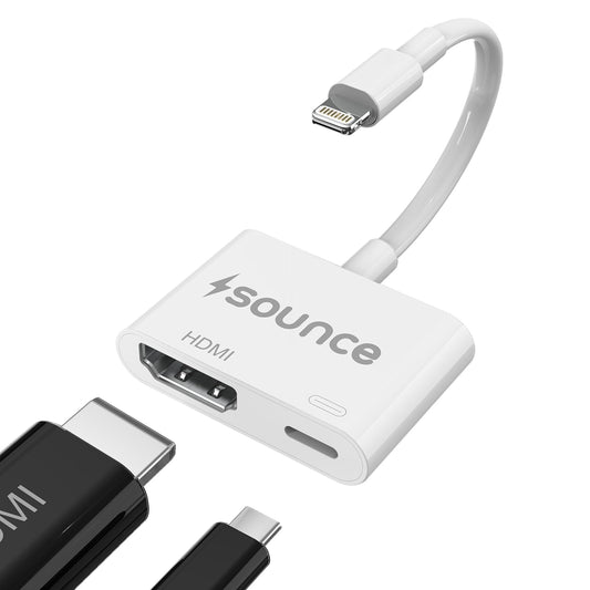 Sounce Lightning to HDMI Adapter with Charging Port, 1080p Digital AV Adapter Sync Screen Converter for iPhone, iPad, iPod, HDMI Converter to HD TV, Projector, Monitor - White