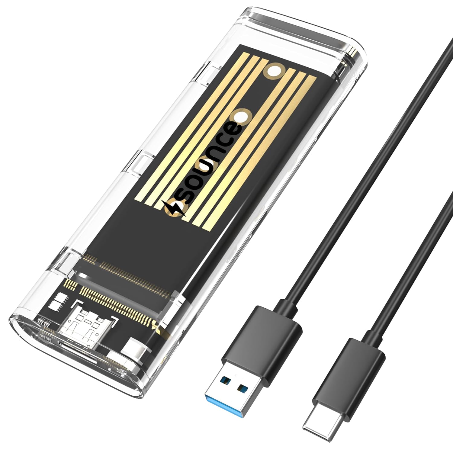 Sounce M.2 NVME Enclosure Adapter, USB 3.2 Gen 2 (10 Gbps), Transparent External Solid State Drive Adapter Enclosure for 2280 2260 2242 2230 PCI-E M2 M-Key SSD, USB Type C Converter Case