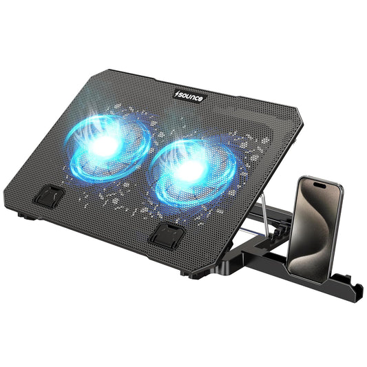 Sounce NC5500D Dual Fan Laptop Cooler with Silent Operation, Fan Speed Adjustment, Smart Display Panel, 5-Level Foldable Stand & Phone Holder – Black
